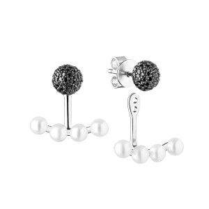 Cercei argint cu perle naturale albe si cristale negre DiAmanti SK19496E-G (Argint 925‰ 2,85 g.)